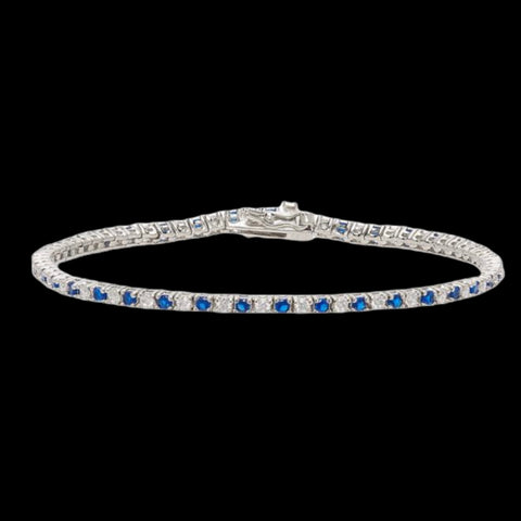 Silver Tennis Bracelet With Navy And White CZ Stones